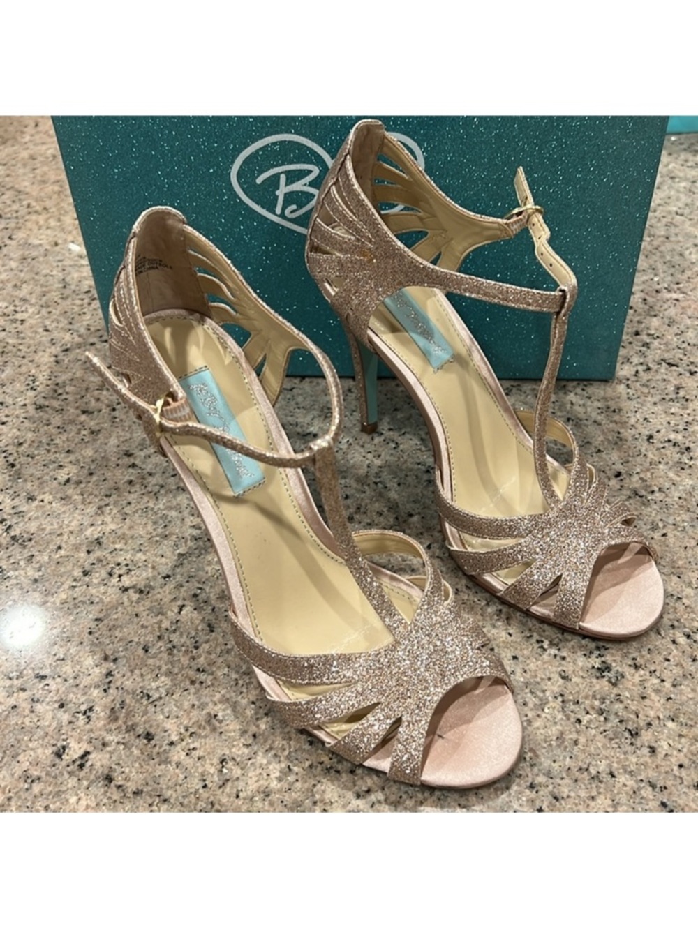 Blue by Betsey Johnson Tee Champagne Glitter Dress Sandals